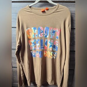 Hugo Boss Men’s XL Abstract Tie Dye Graphic Long Sleeve Shirt Tan Brown Designer